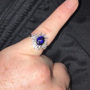 Swarovski Silver Ring with Royal Blue Oval Stone
